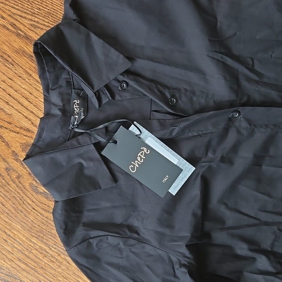 Italian Black Button-Up Dress with Ruffle Hem - Picture 2 of 6